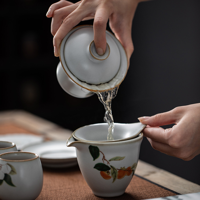 Yuebai Ru Kiln GaiWan Tea Set - Single Tetro Tea Cup and Cover Bowl - Image 4
