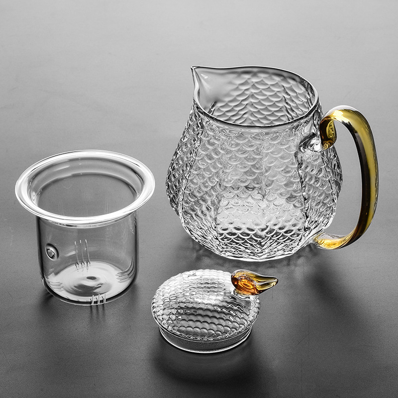 Glass Tea Set - Modern Hammer Pattern Tea Cup Set with High Temperature Resistance and Red Flower Design - Image 2