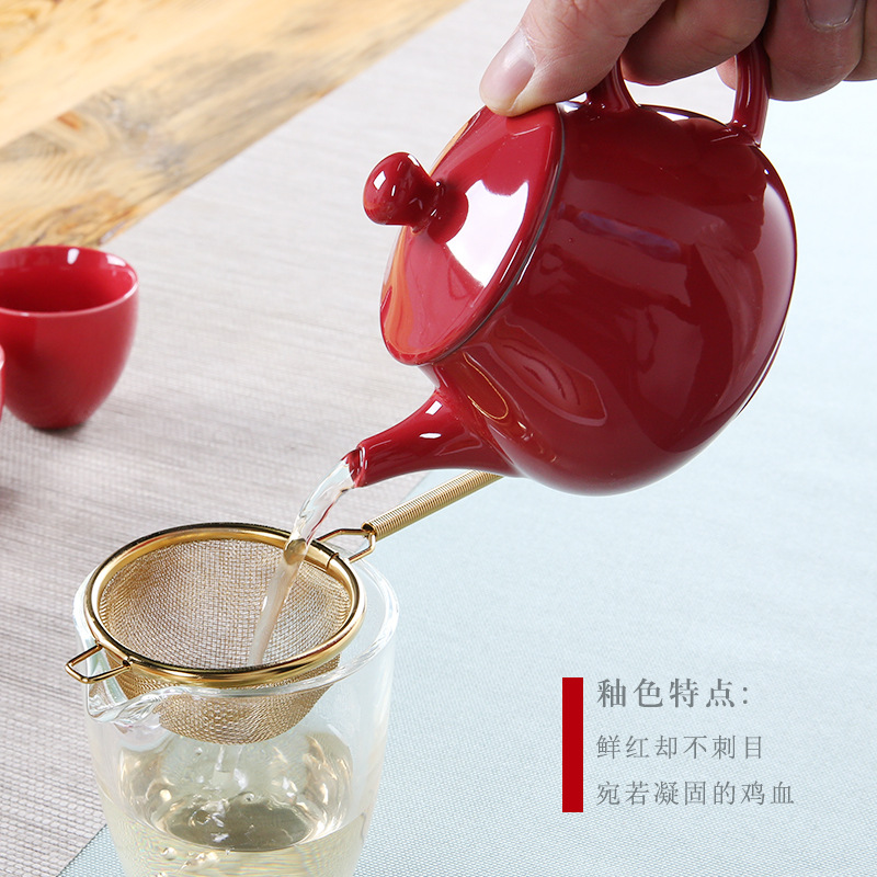 Chinese Wedding Tea Set - Ji Red Glazed Kung Fu Tea Set for Traditional Ceremonies - Image 2