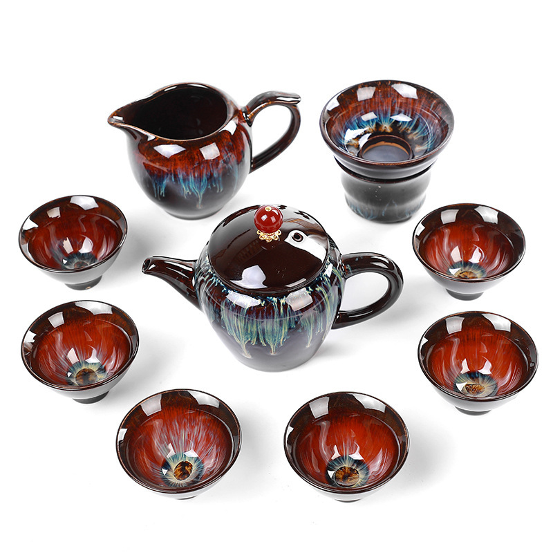 Chinese Kungfu Tea Set with Kiln-Fired Ceramic Cups, Teapot, and Bowl Cover - Image 2