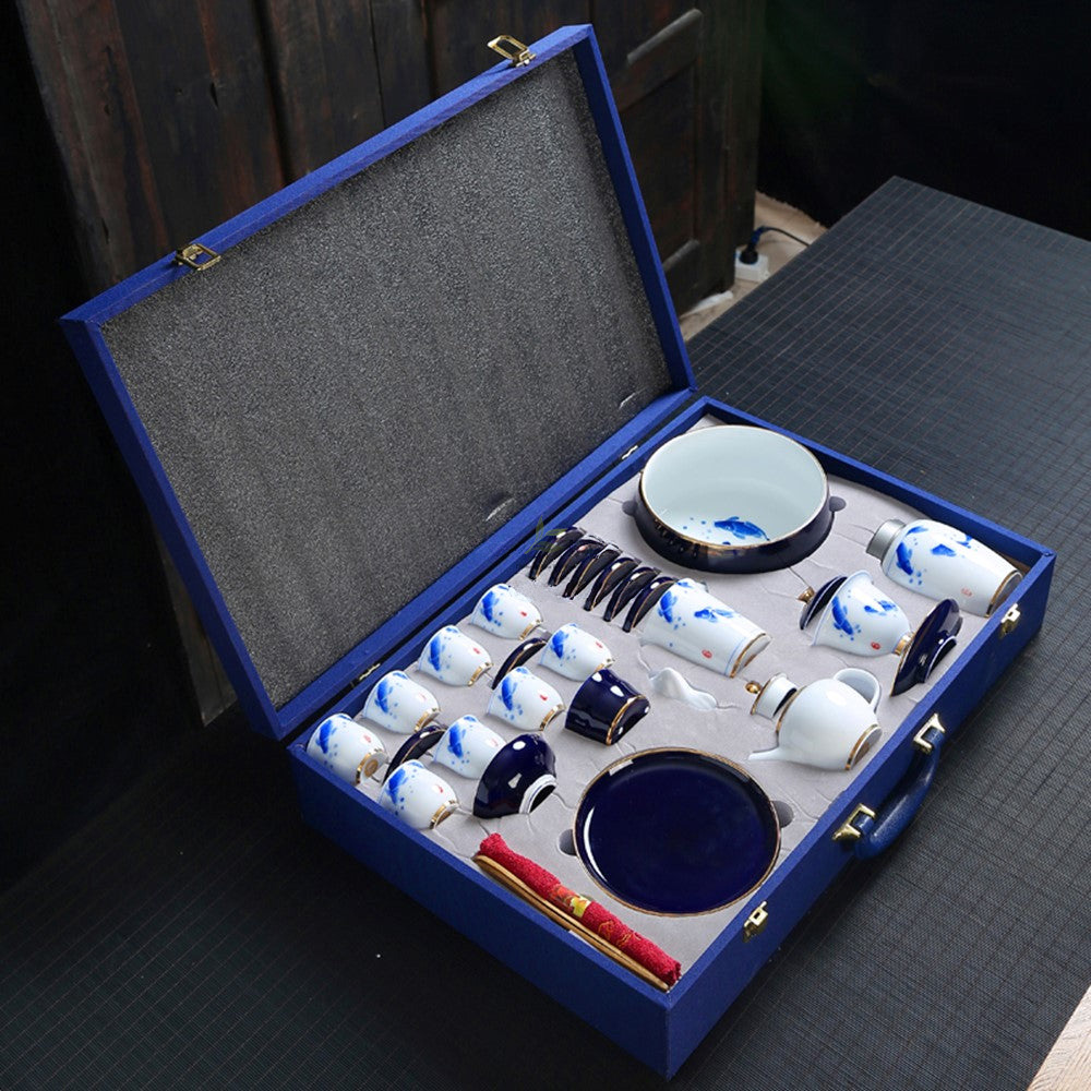 Celestial Porcelain: Hand-Painted Goldfish Tea Set - Image 2