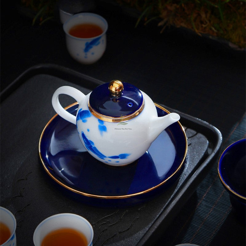 Celestial Porcelain: Hand-Painted Goldfish Tea Set - Image 4