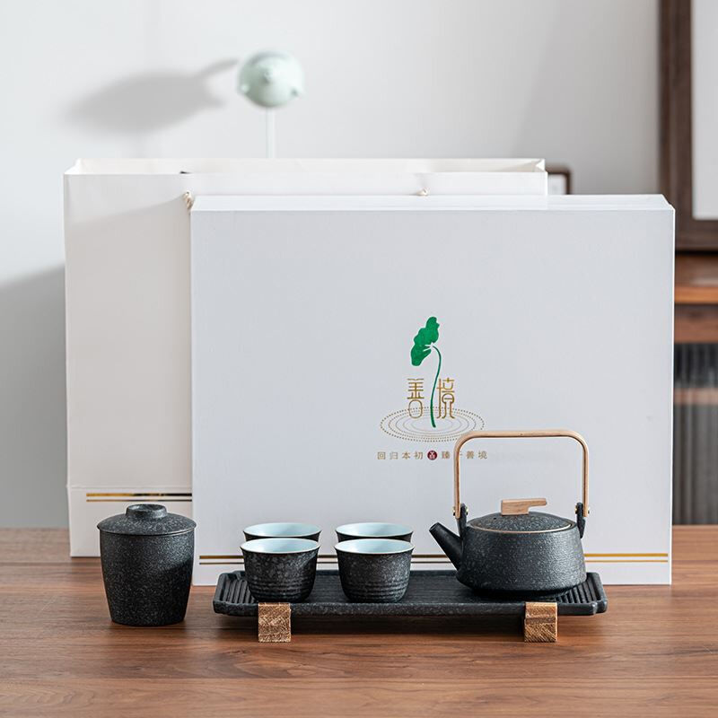 Japanese Enchanting Black Stoneware Tea Set - Image 2