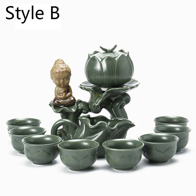 Jade Porcelain Tea Ceremony Set with Automatic Lotus Unveiling Teapot - Image 5