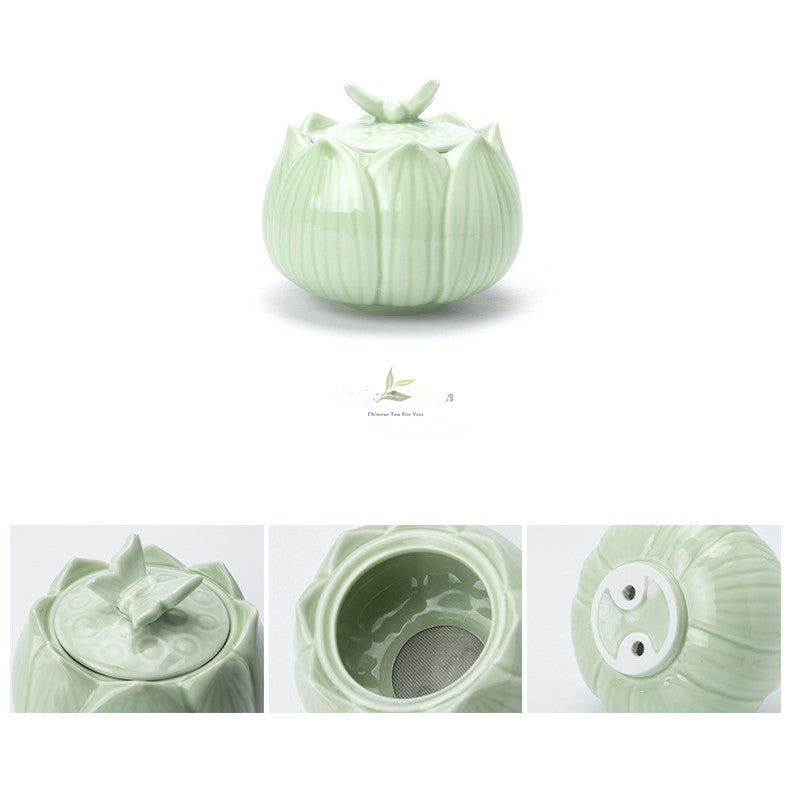 Jade Porcelain Tea Ceremony Set with Automatic Lotus Unveiling Teapot - Image 10