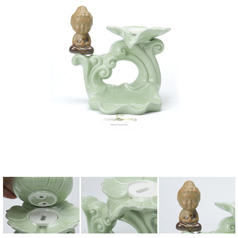 Jade Porcelain Tea Ceremony Set with Automatic Lotus Unveiling Teapot - Image 2